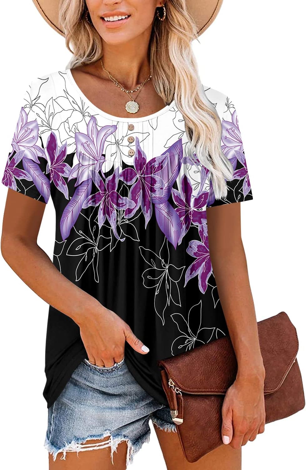 Women's Summer Printed Pleated Crew Neck Tee (Buy 3 Free Shipping)