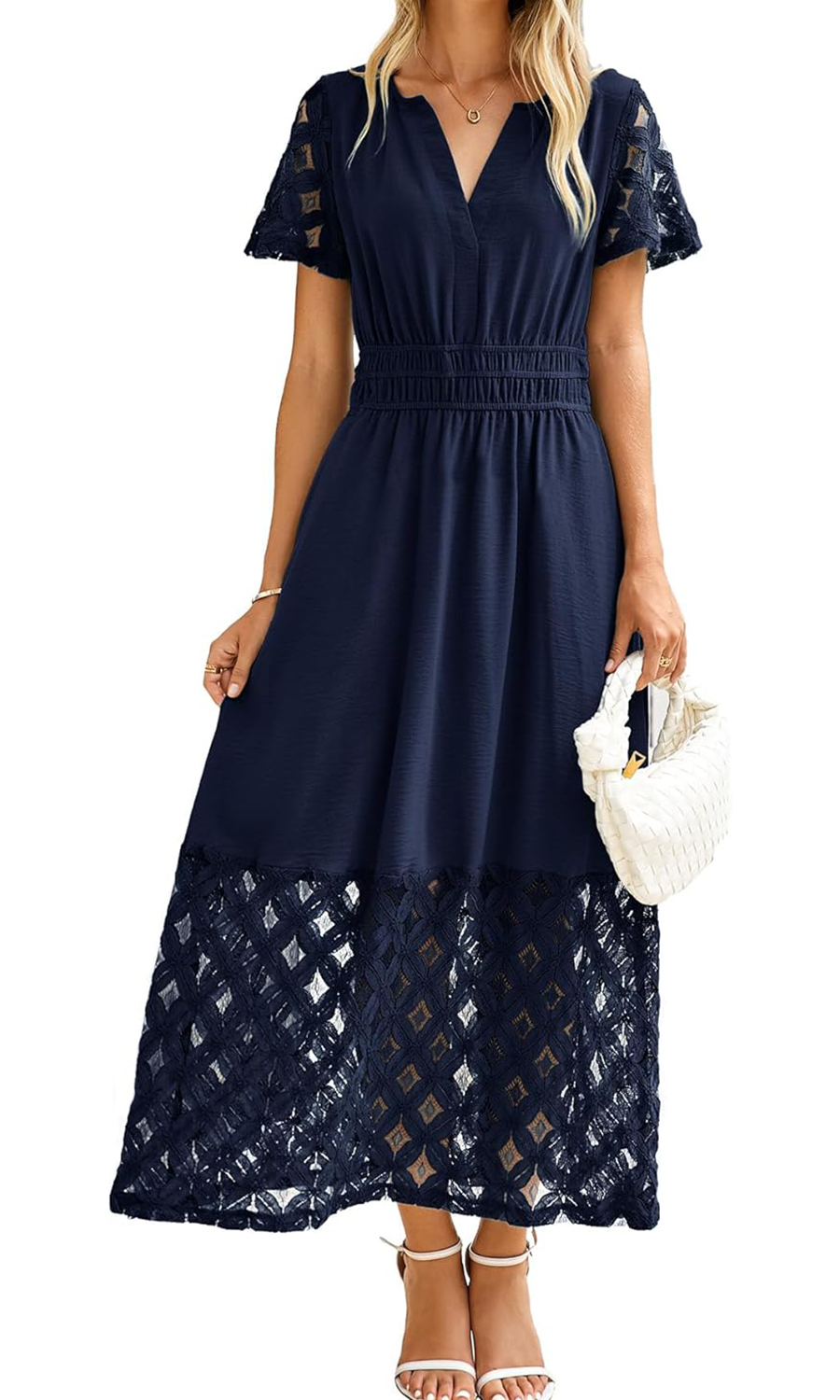 Women's V-neck High-Waisted Long Flowing Lace Bohemian Dress With Pockets(BUY 2 FREE SHIPPING)