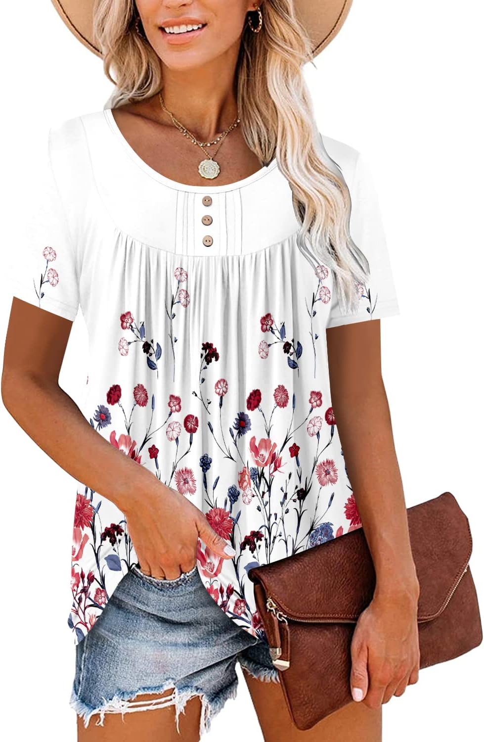 Women's Summer Printed Pleated Crew Neck Tee (Buy 3 Free Shipping)