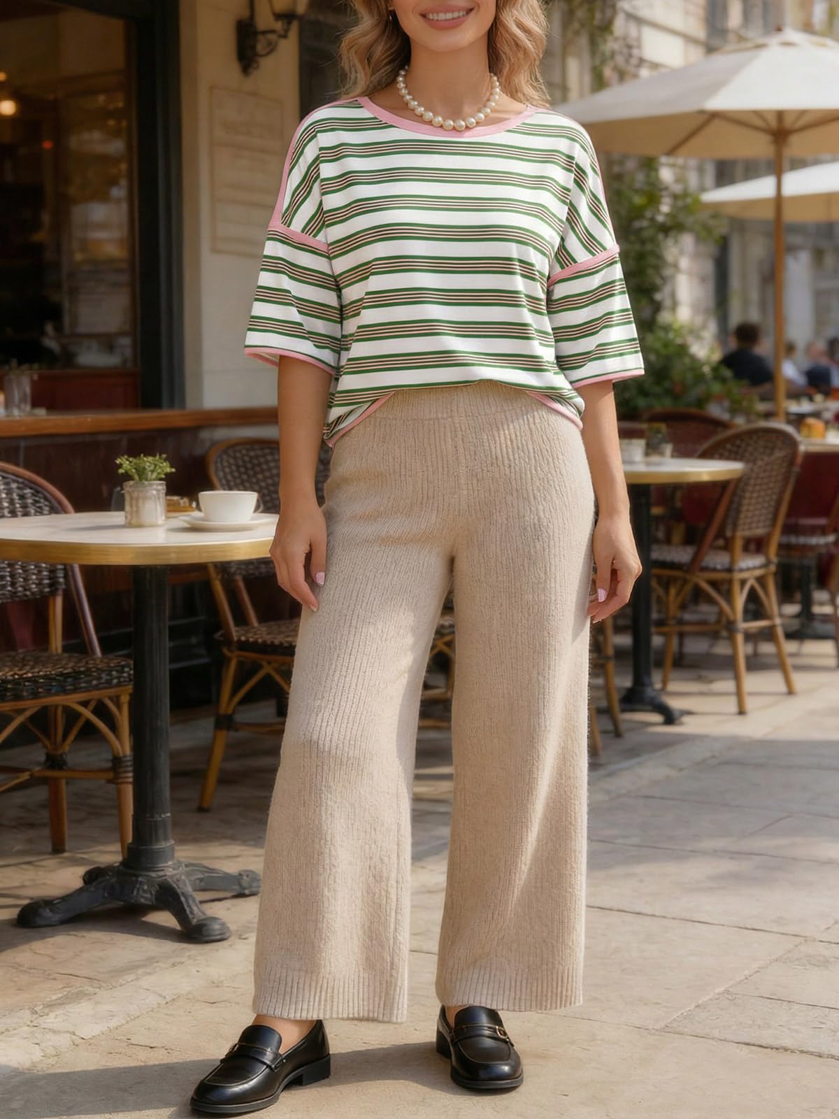 Womens Oversized Striped T-Shirts Summer Casual Color