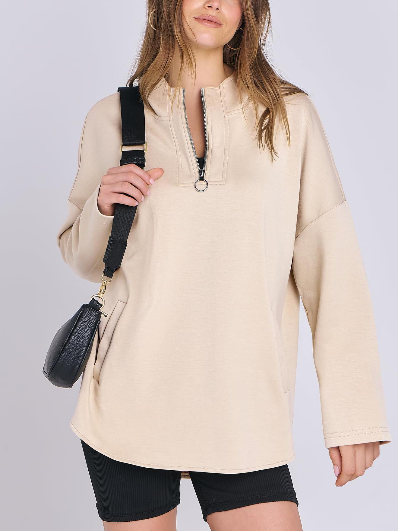 2024 Women's Oversized Hoodie Quarter Zip Sweatshirts