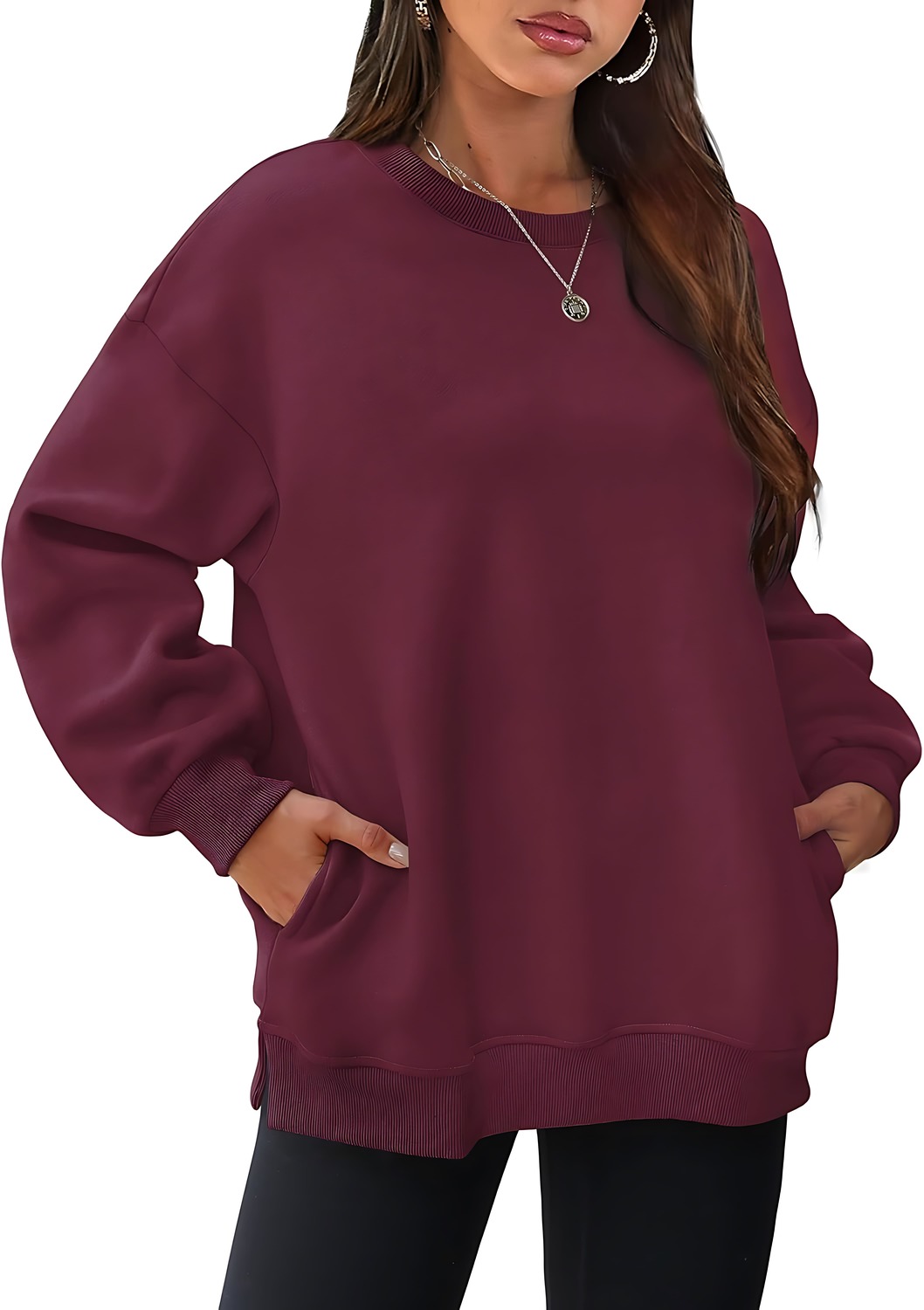 Women's Oversized Crewneck Pullover Sweatshirts with Pocket