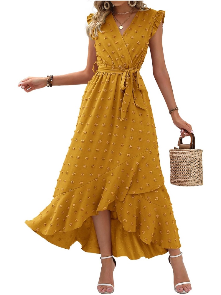 Women Swiss Dot Boho Flowy Ruffle Long Maxi Cocktail Dress