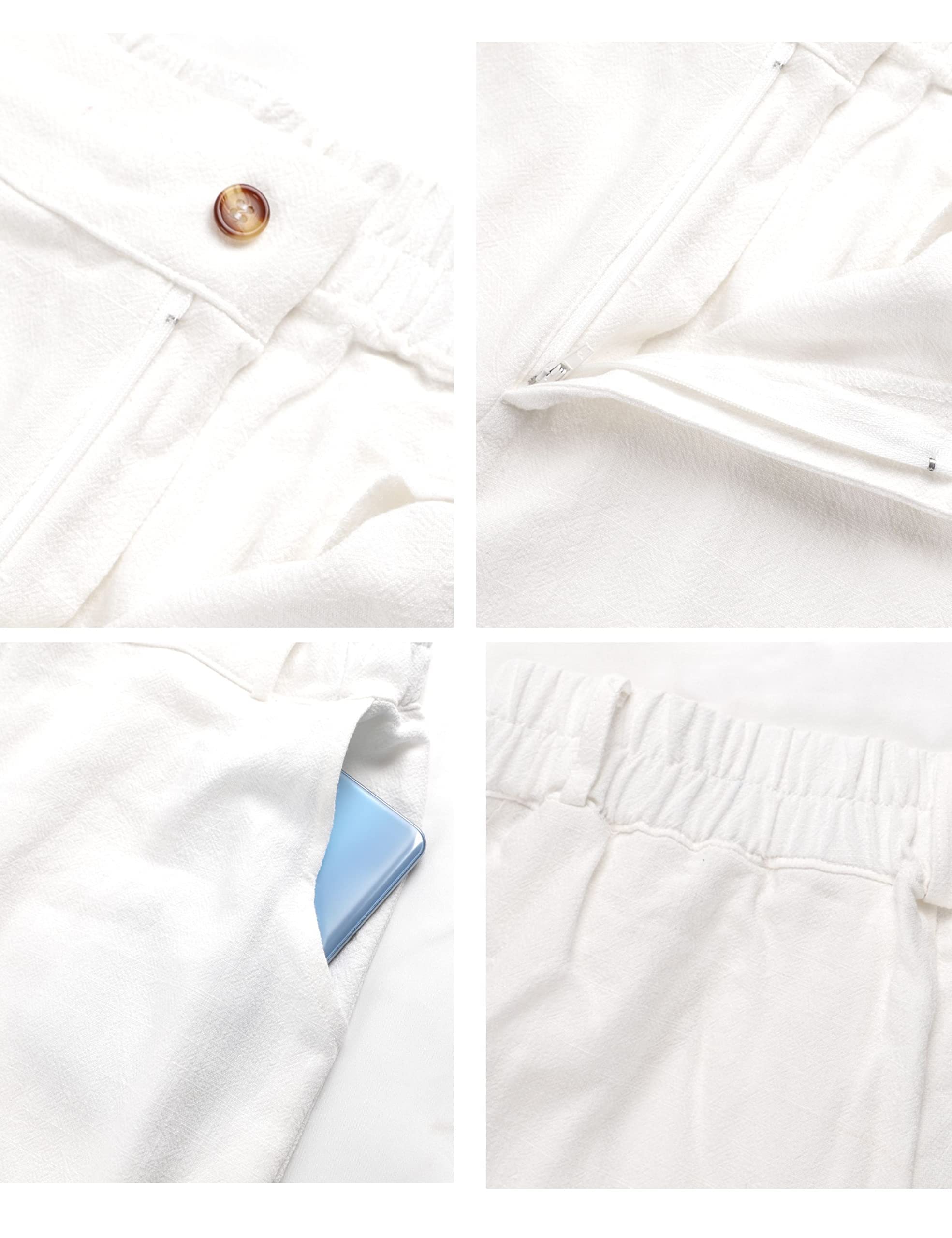 Women's Cotton Linen Casual Button Up Wide Leg Pants