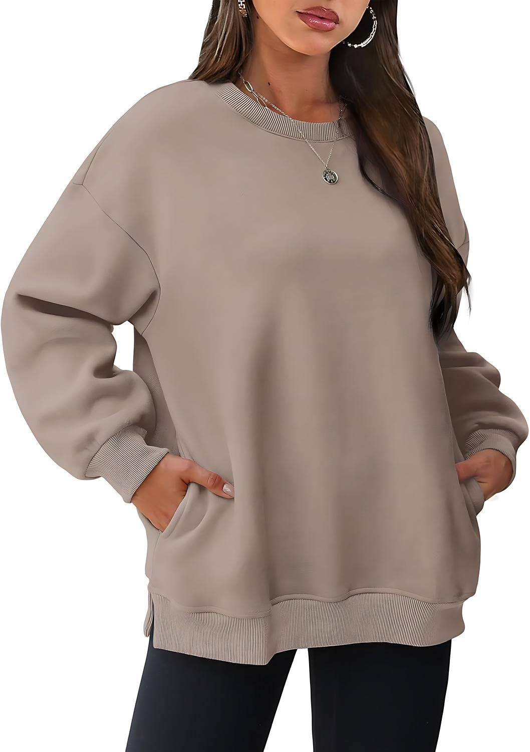 Women's Oversized Crewneck Pullover Sweatshirts with Pocket
