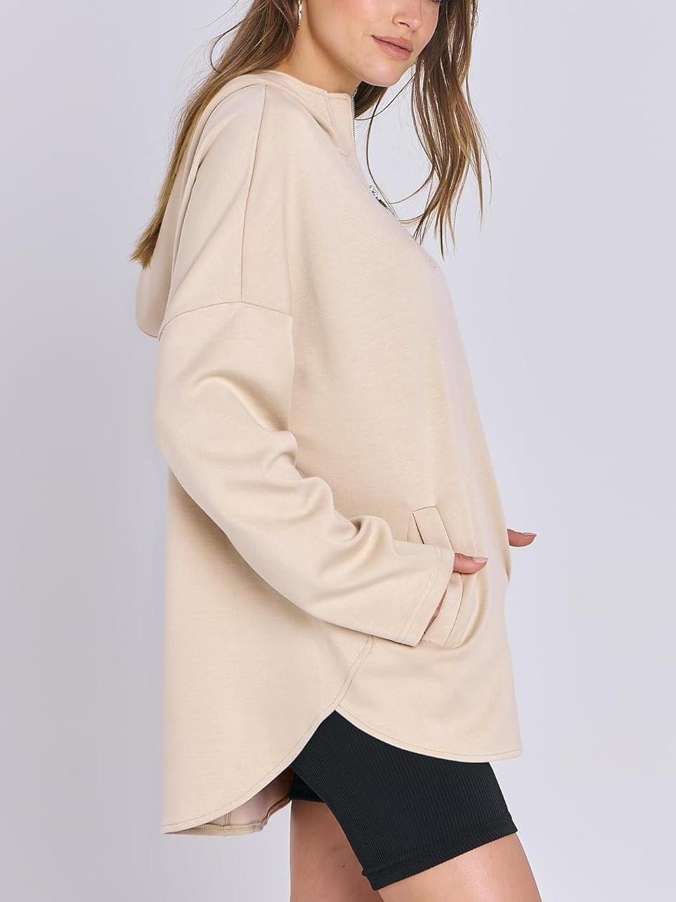 Oversized Quarter Zip Tunic Hoodie