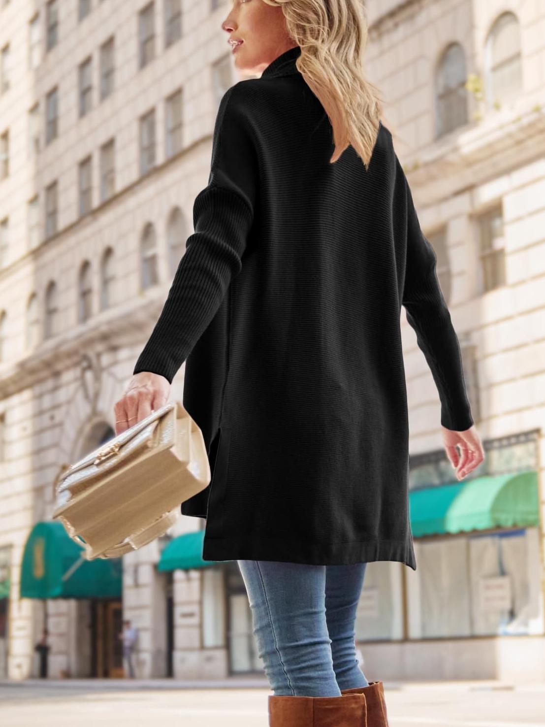 Women's Turtleneck Oversized  Spilt Hem Tunic  Sweaters