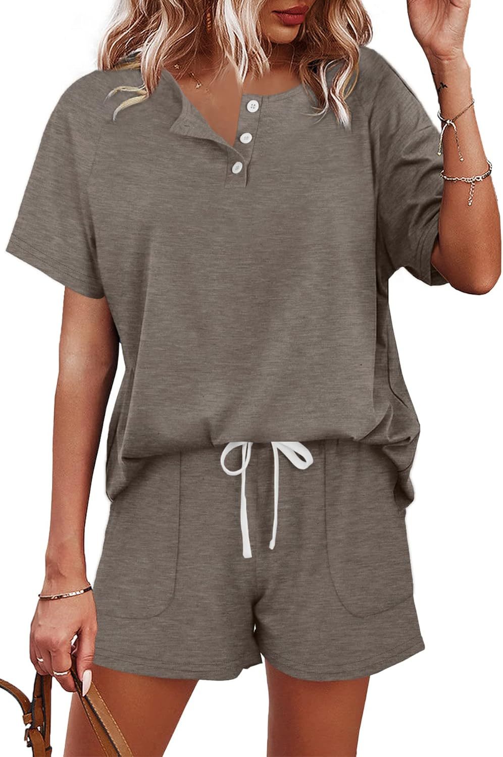 Women's Button Down Top and Shorts Lounge Set Sweatsuits