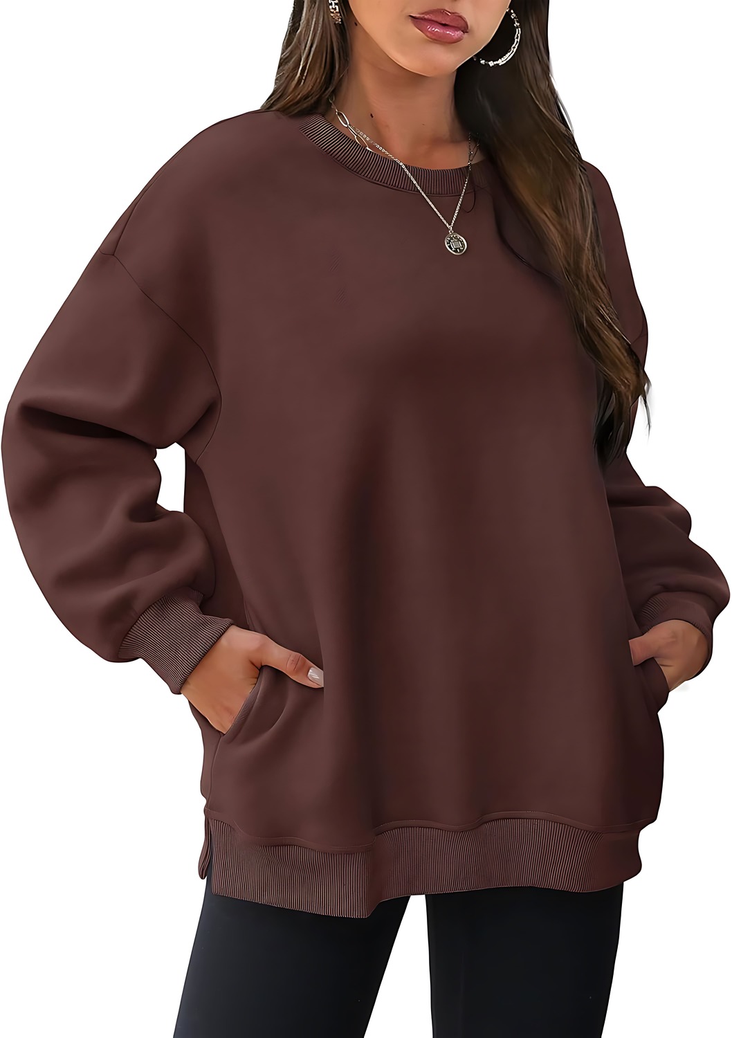 Women's Oversized Crewneck Pullover Sweatshirts with Pocket