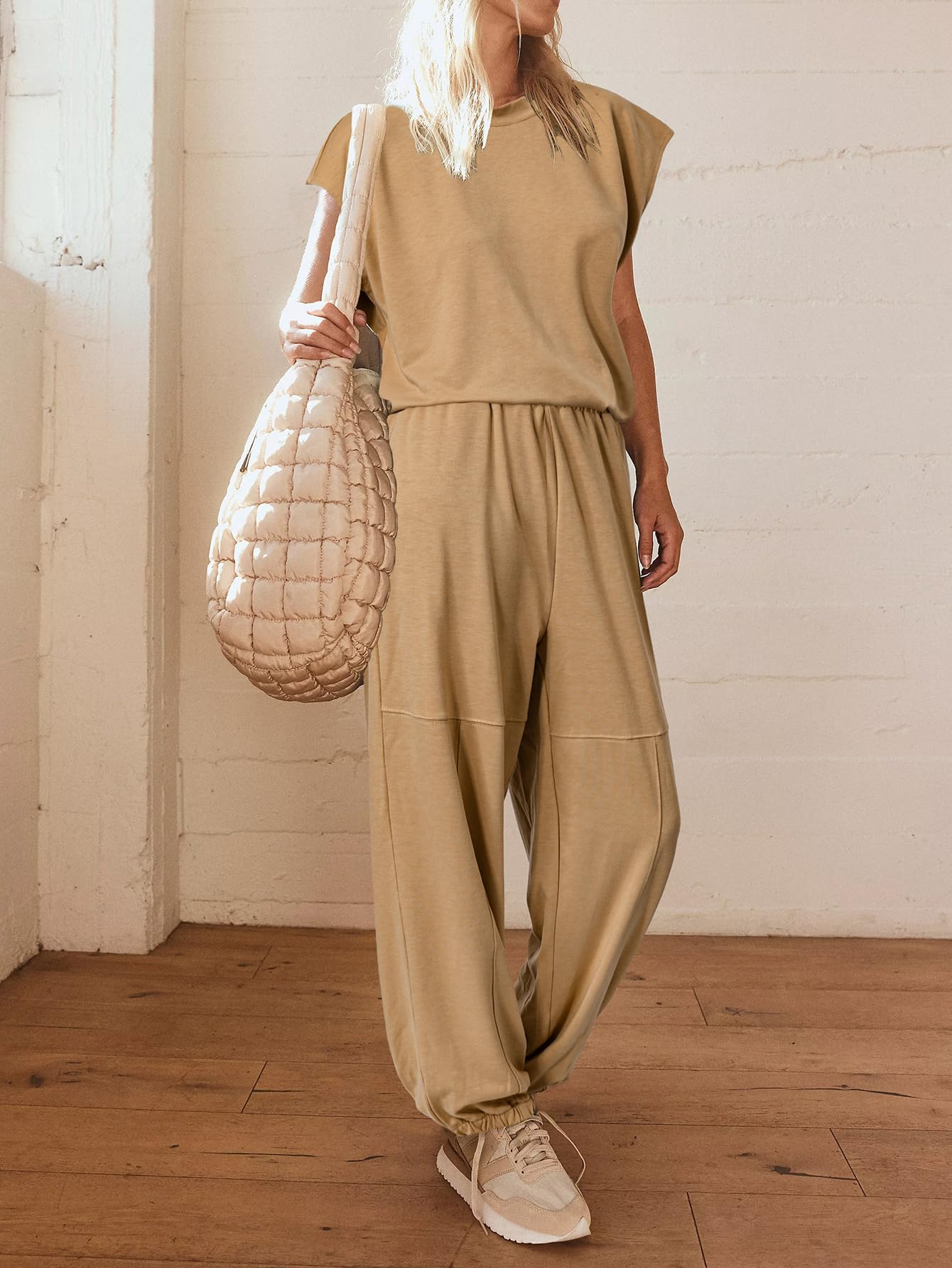 2024 Women's 2 Piece Outfits Fashion Sleeveless Crewneck Sweatsuits