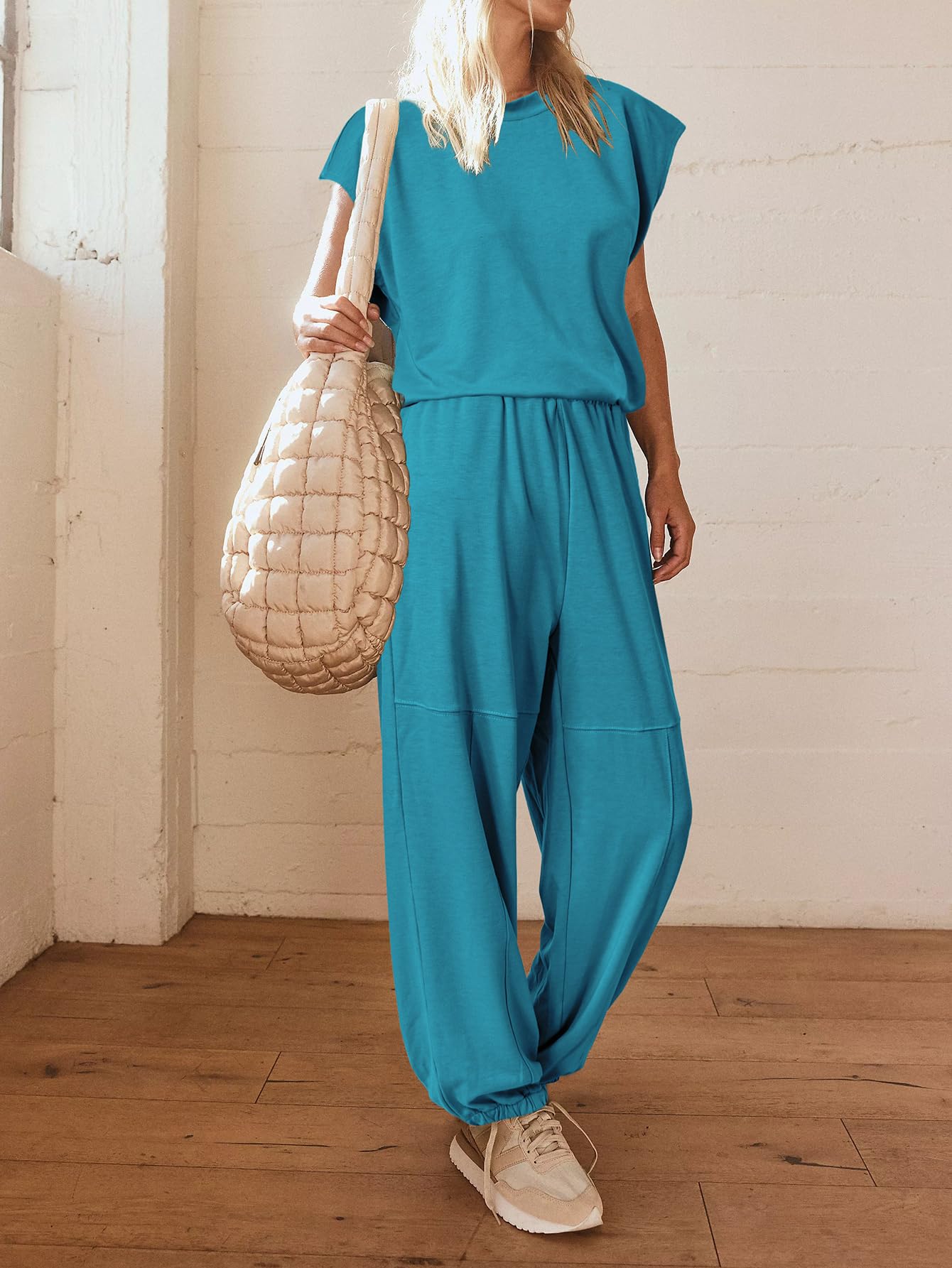 2024 Women's 2 Piece Outfits Fashion Sleeveless Crewneck Sweatsuits