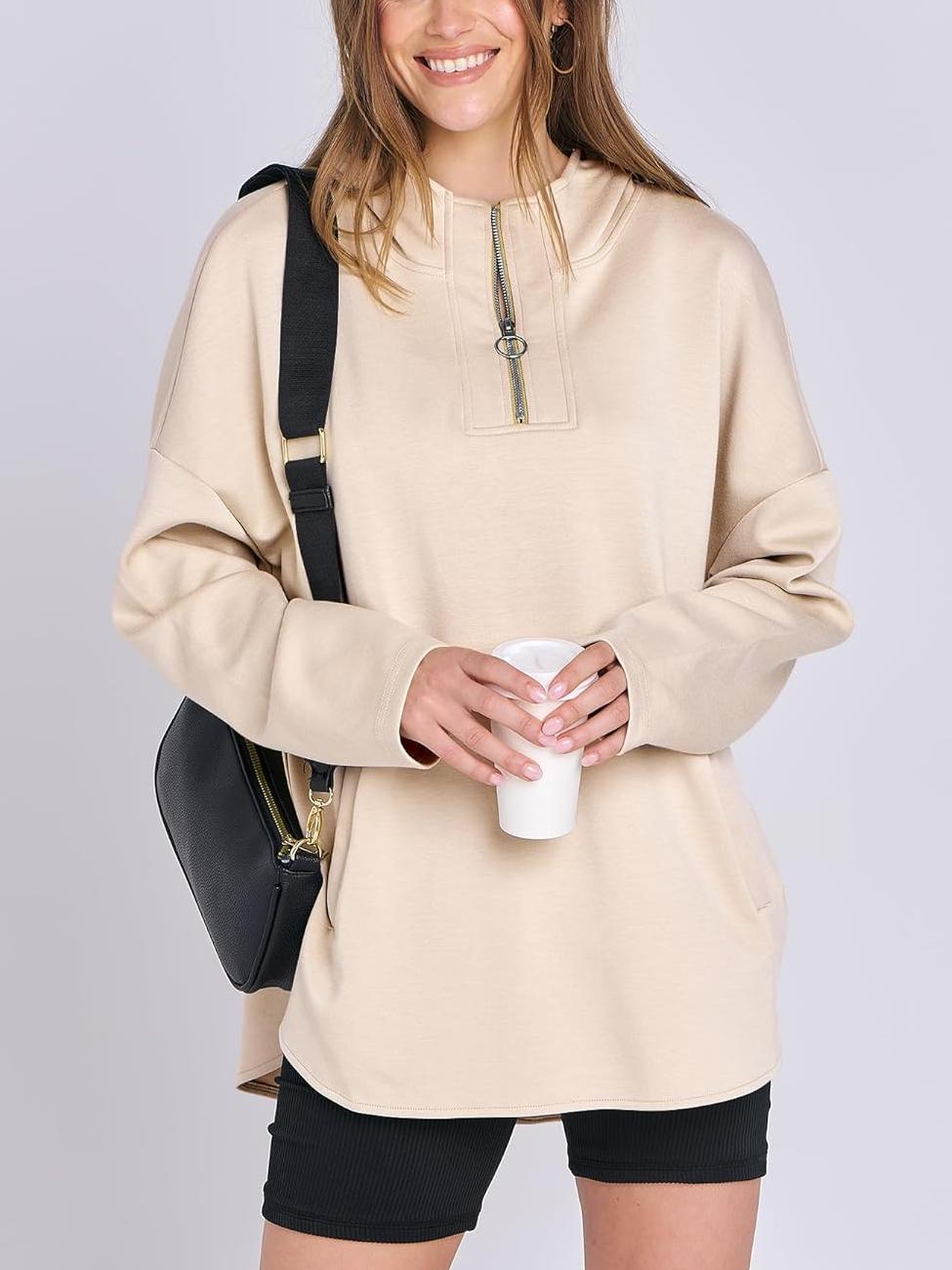 Oversized Quarter Zip Tunic Hoodie