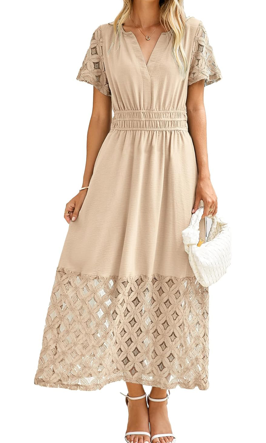 Women's V-neck High-Waisted Long Flowing Lace Bohemian Dress With Pockets(BUY 2 FREE SHIPPING)