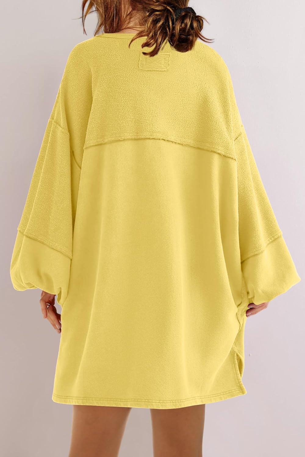 Women's Oversized Crewneck Patchwork Slit Sweatshirt Dress