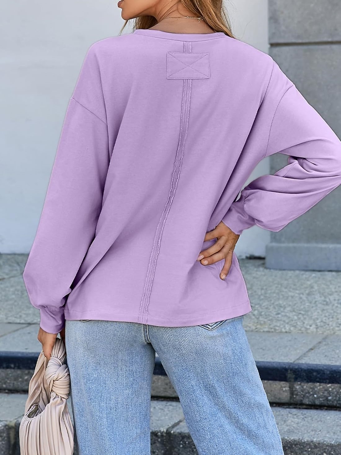 Women's Crewneck Pocket Oversized Basic Long Sleeve Shirts