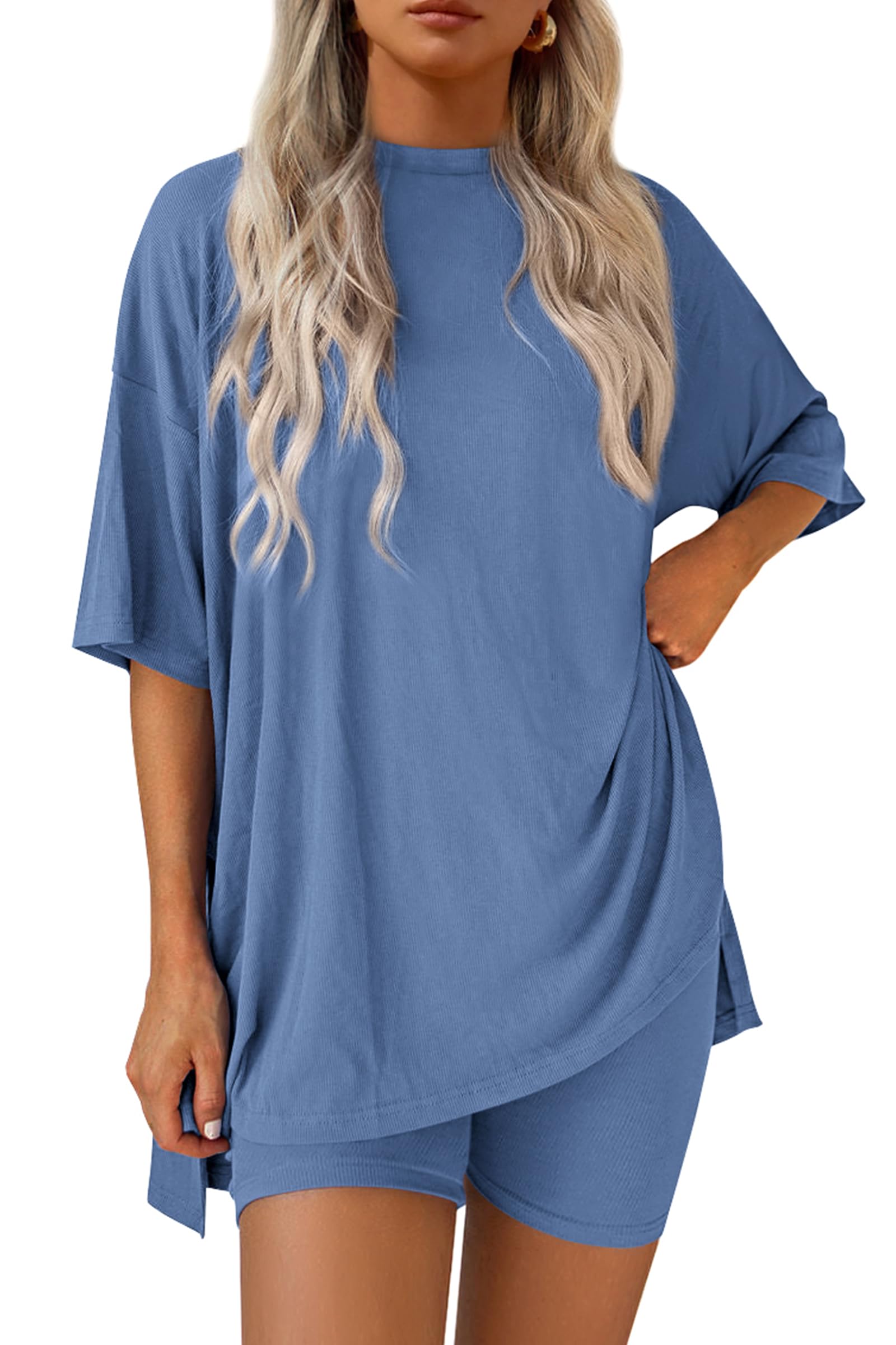 Women's Casual Oversized Shirts Biker Shorts Matching Set (BUY 2 FREE SHIPPING)