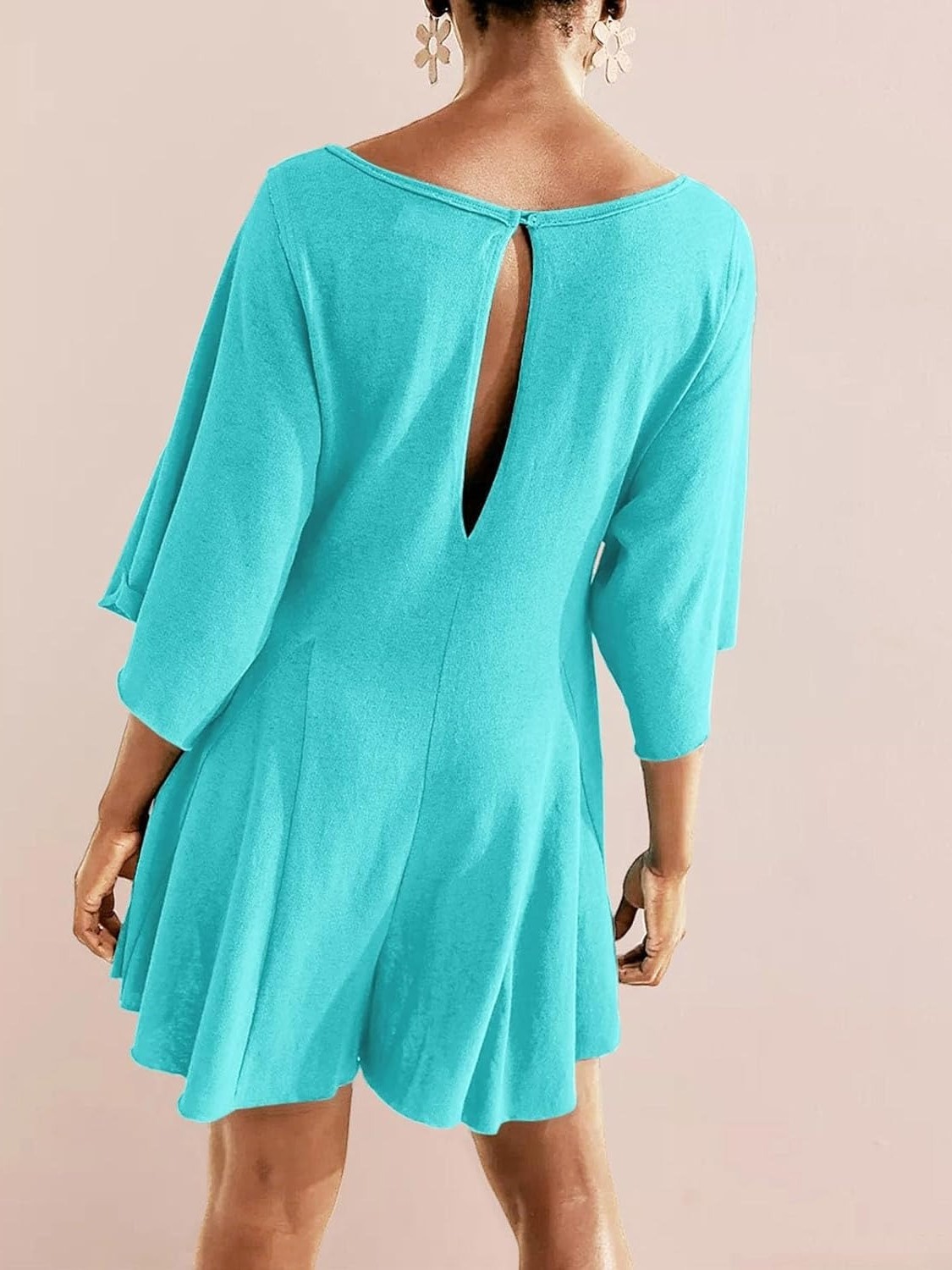 Women's Short Sleeve Loose Ruffled Short Romper Dress with Pocket