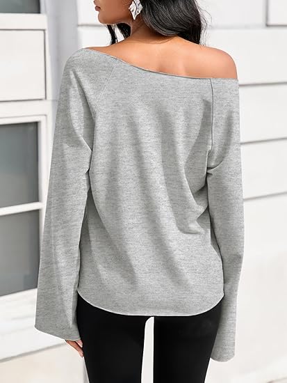 HOT SALE Womens Lightweight Oversized Off The Shoulder Sweatshirts Tunic Tops