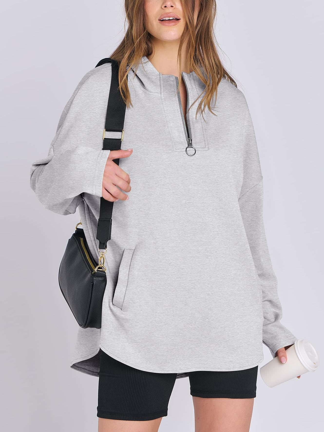 2024 Women's Oversized Hoodie Quarter Zip Sweatshirts