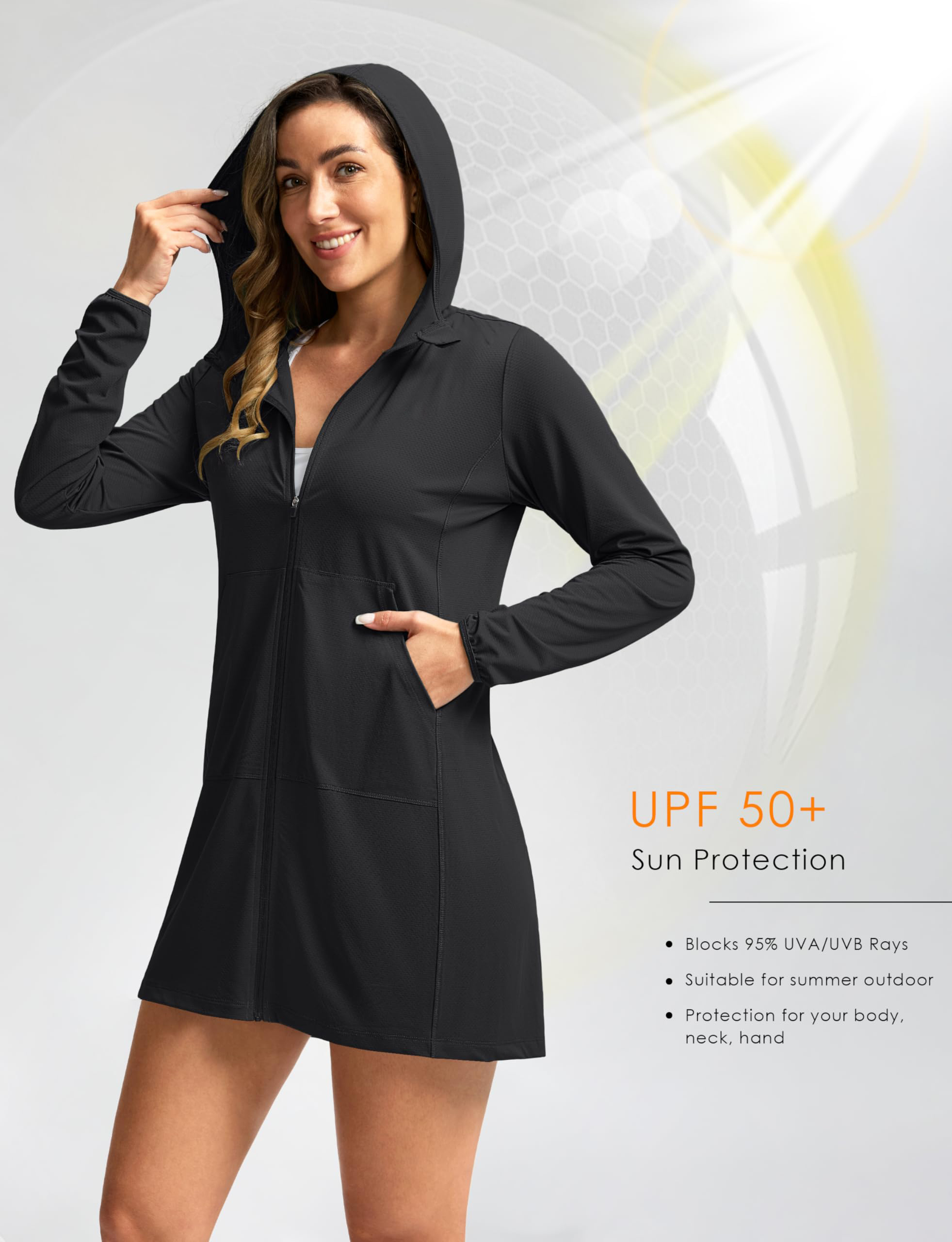 Women's Swim Cover Up Sun Protection Hoodie Long Jacket