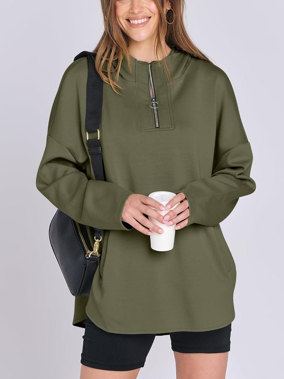 Oversized Quarter Zip Tunic Hoodie
