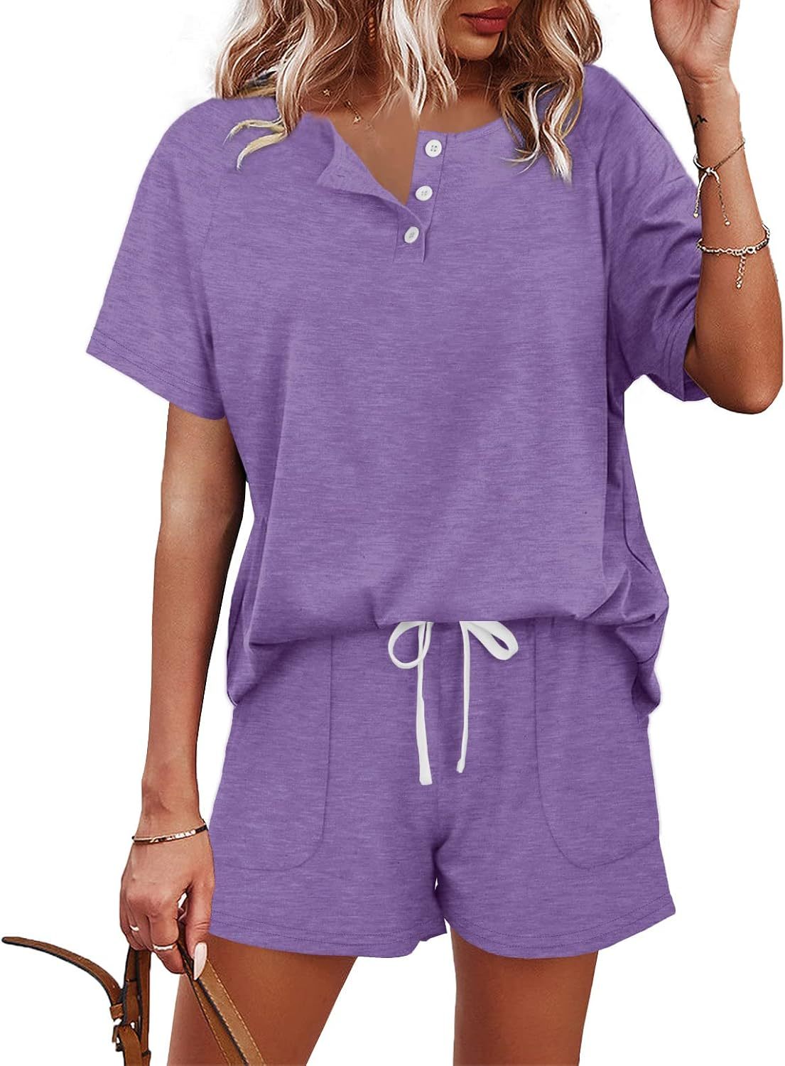 Women's Button Down Top and Shorts Lounge Set Sweatsuits