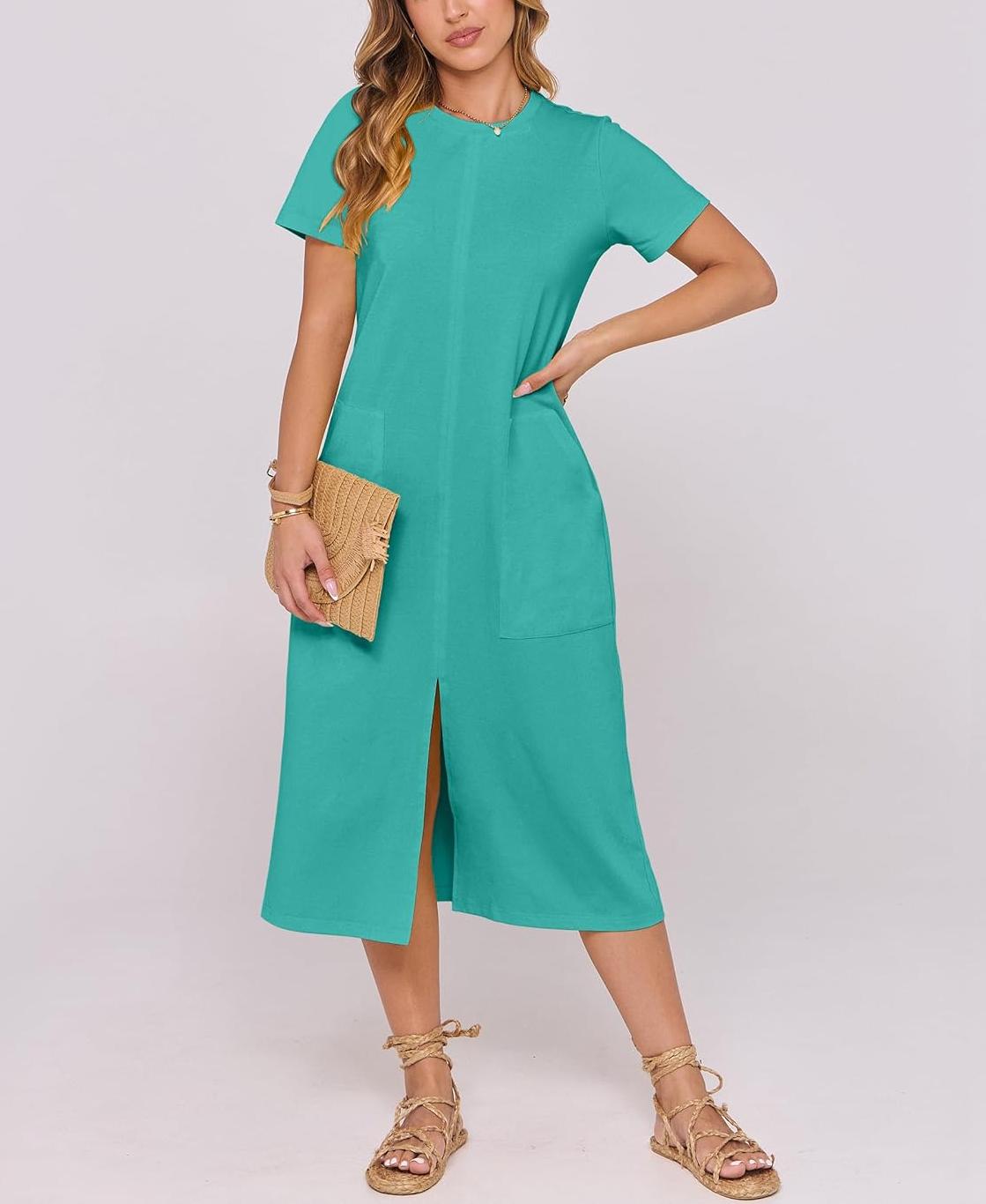 Women's Casual Short Sleeve Crewneck T Shirt Long Dresses(Buy 2 Free Shipping)