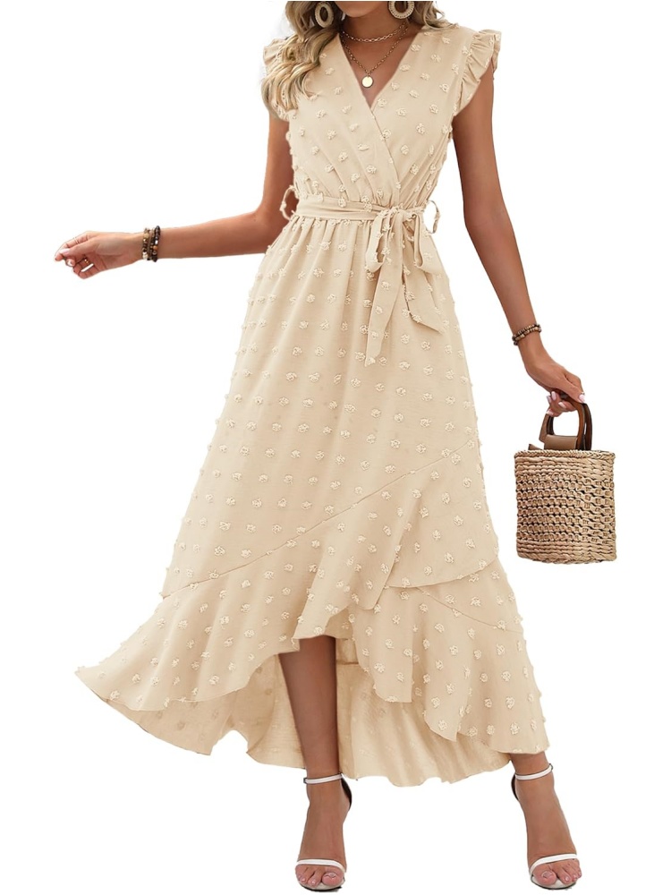 Women Swiss Dot Boho Flowy Ruffle Long Maxi Cocktail Dress