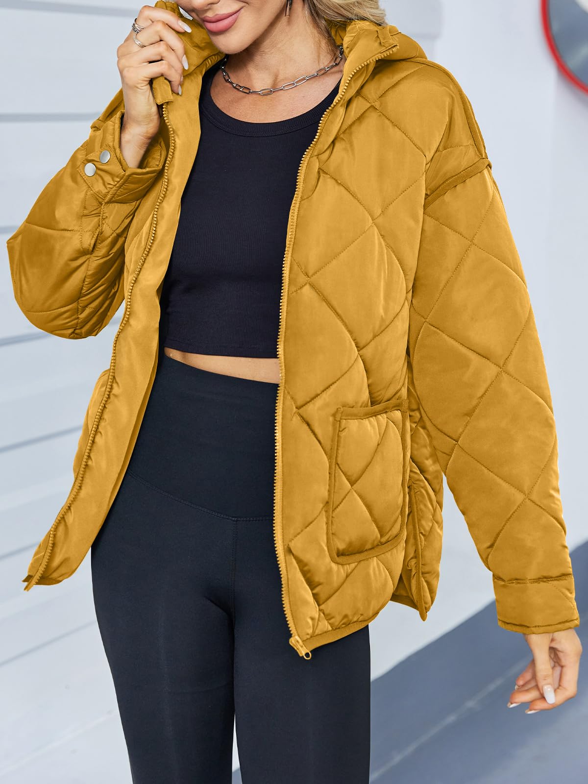 Women's Trendy Hooded Long Sleeve Zip Up Quilted Puffer Jacket