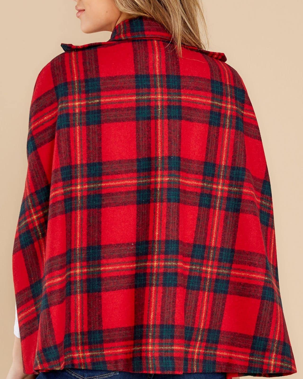 Women's Plaid Double Breasted Winter Cape Coats