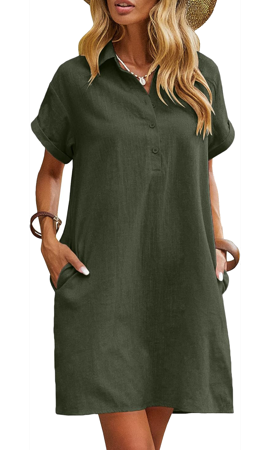 Women's Casual Short Sleeve Linen Dress With Pockets(Buy 2 Free Shipping)