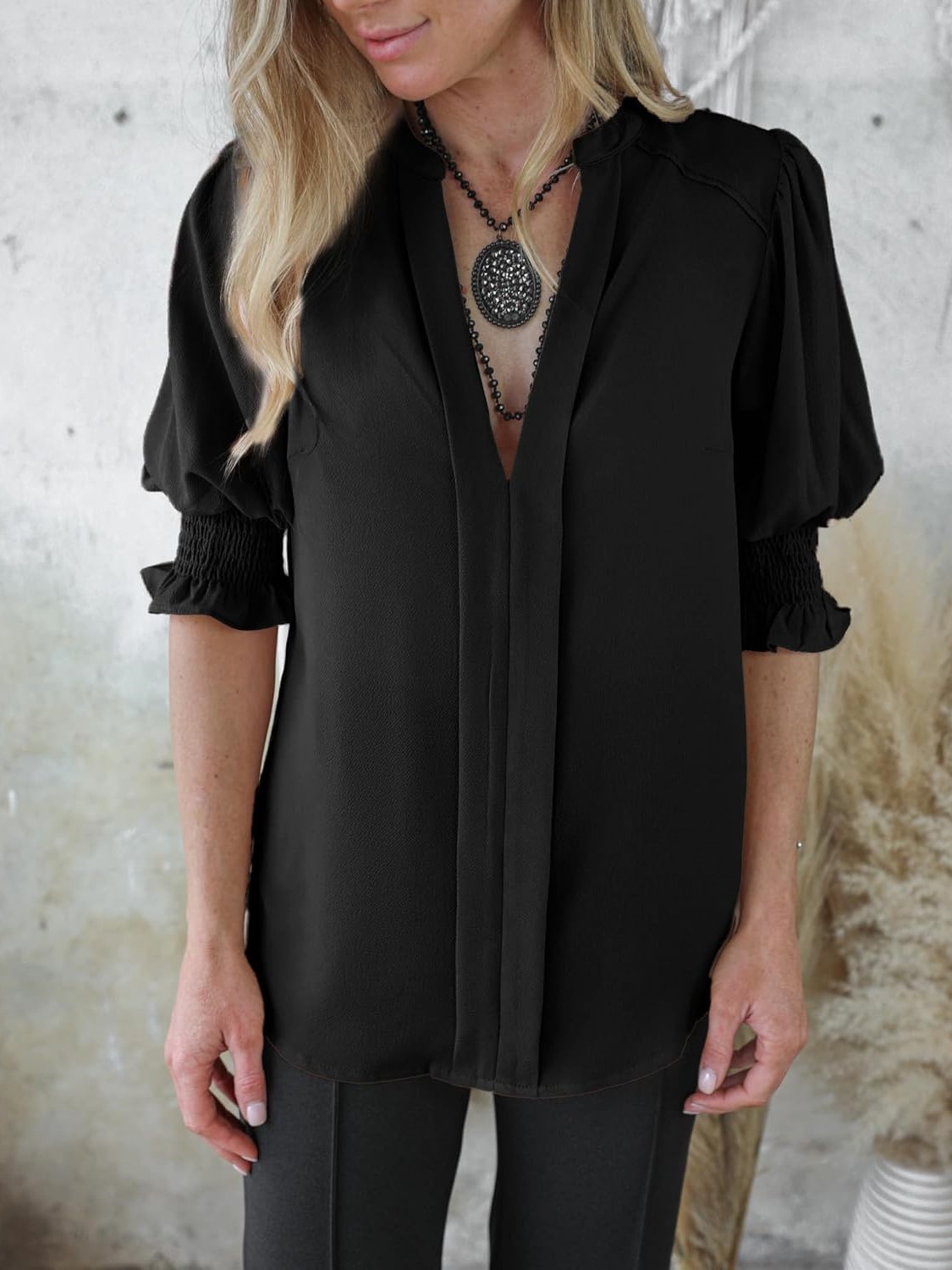 Women's Dressy Casual V Neck  Puff Ruffle Short Sleeve Shirt Tops