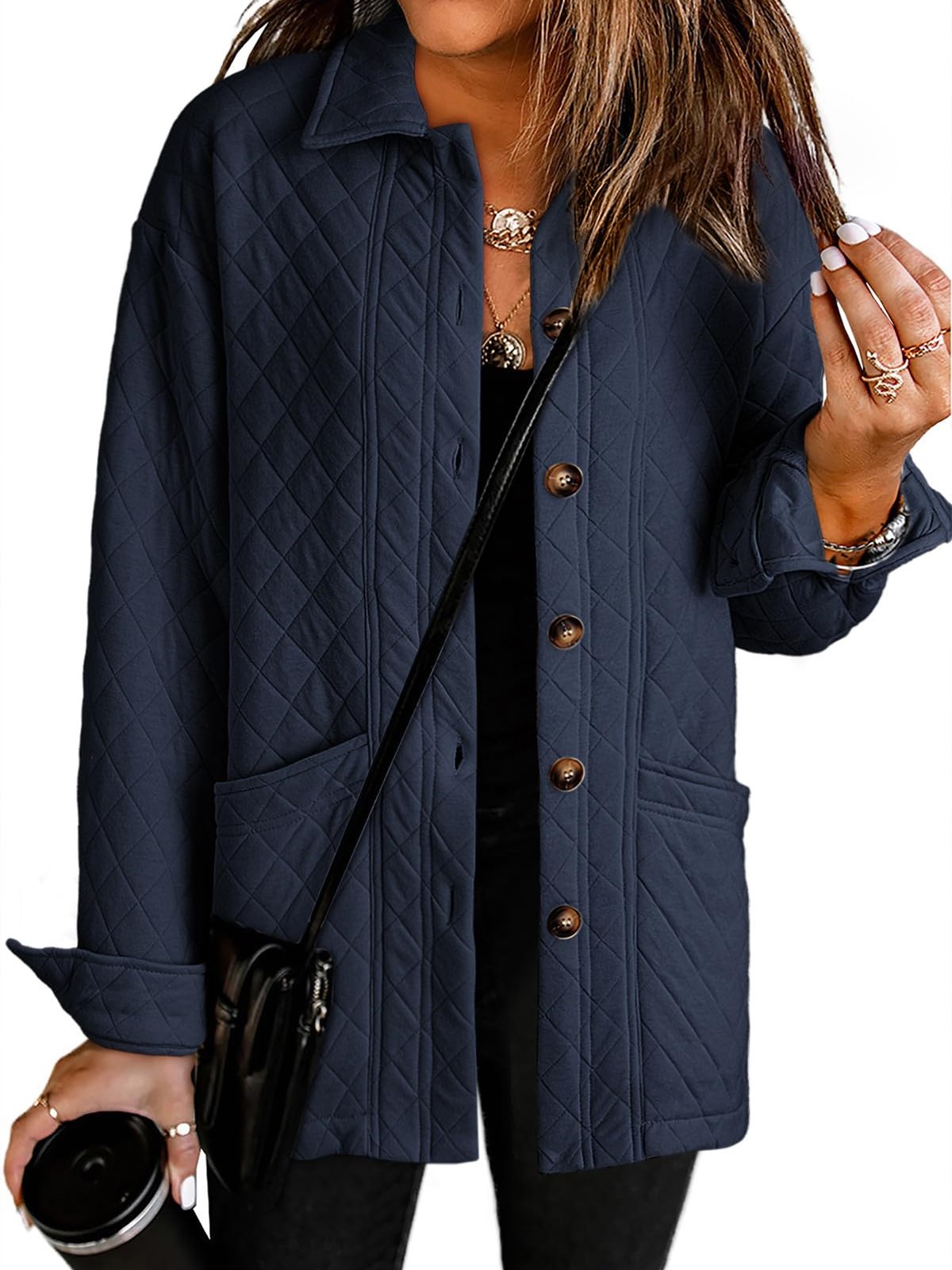 HOT SALE Women's Casual Button Down Long Sleeve Quilted Jackets