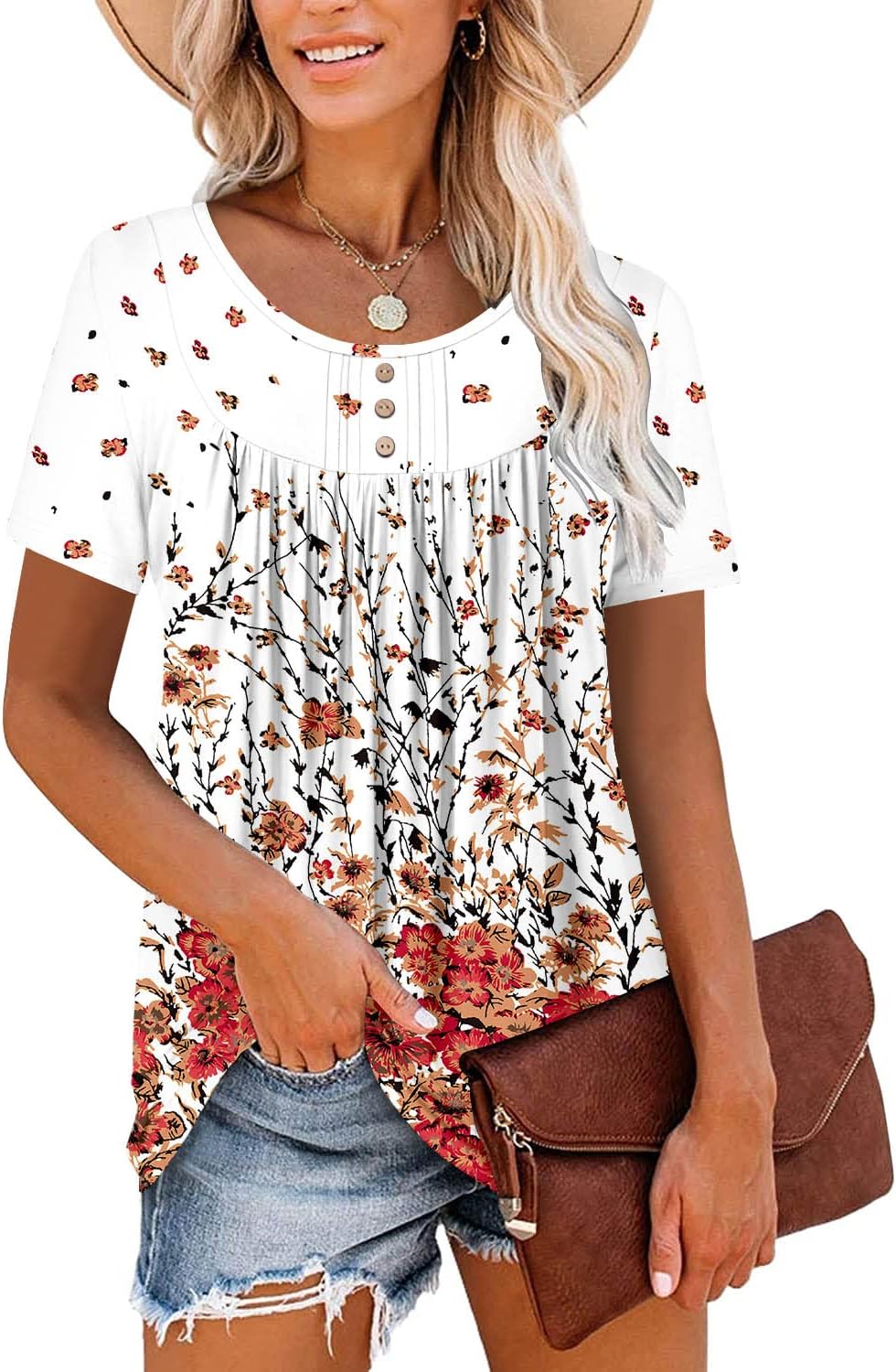 Women's Summer Printed Pleated Crew Neck Tee (Buy 3 Free Shipping)