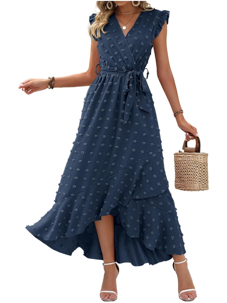 Women Swiss Dot Boho Flowy Ruffle Long Maxi Cocktail Dress