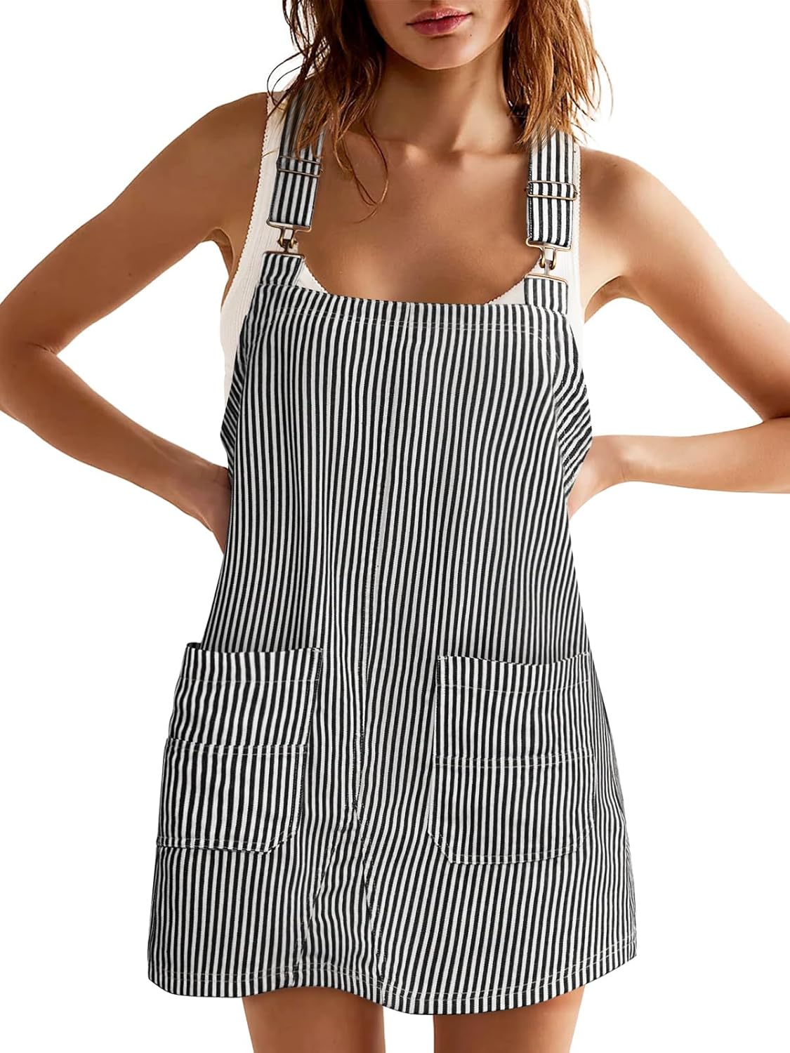 ✨Women's Summer Striped Adjustable Straps Denim Overall Dress with Pockets (Buy 2 Free Shipping)