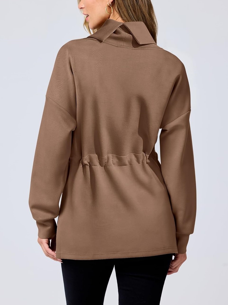 Women's Long Sleeve Turtleneck Drawstring Waist Hoodie Sweatshirts