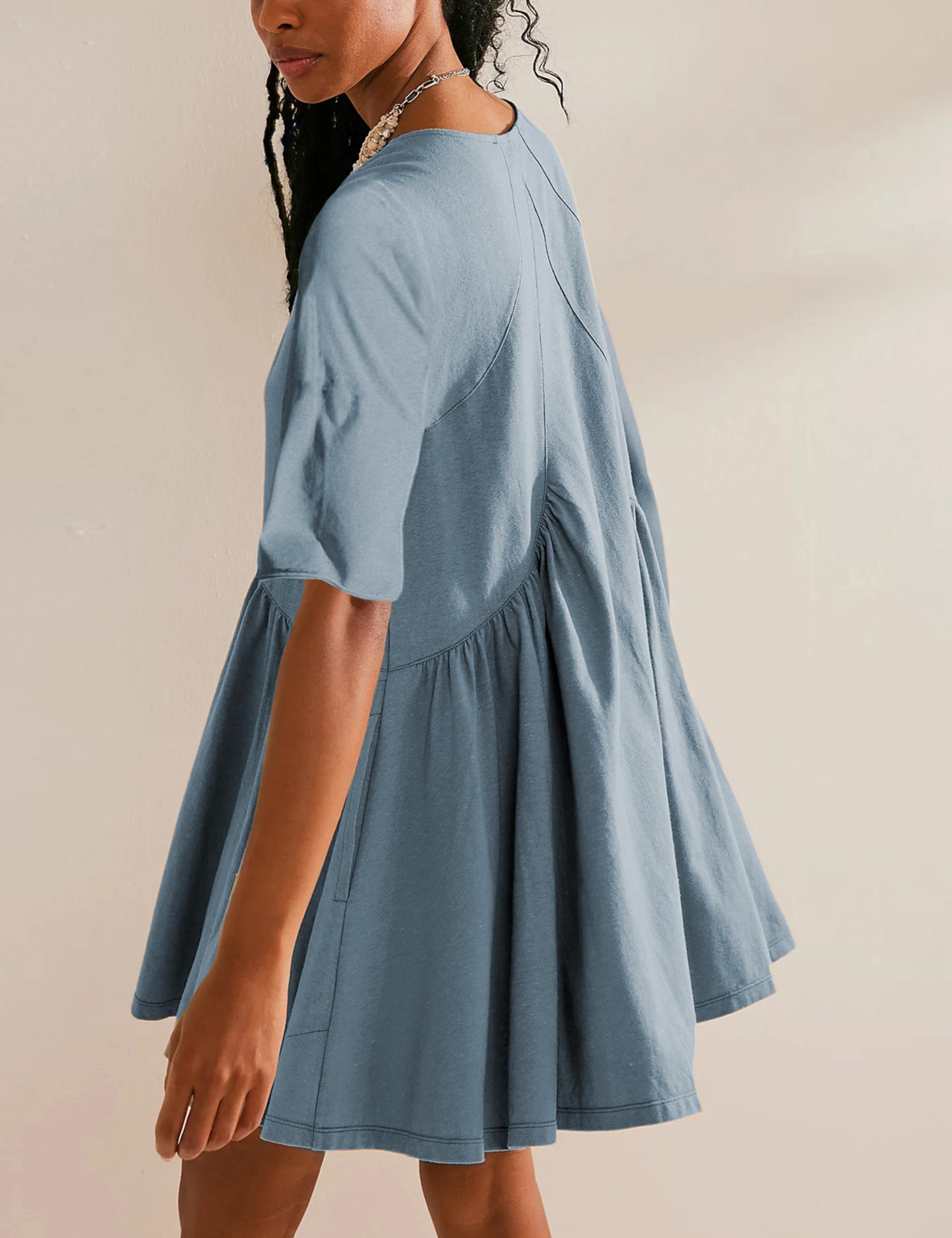 Womens  Casual Short Sleeve Swing Sundress with Pocket