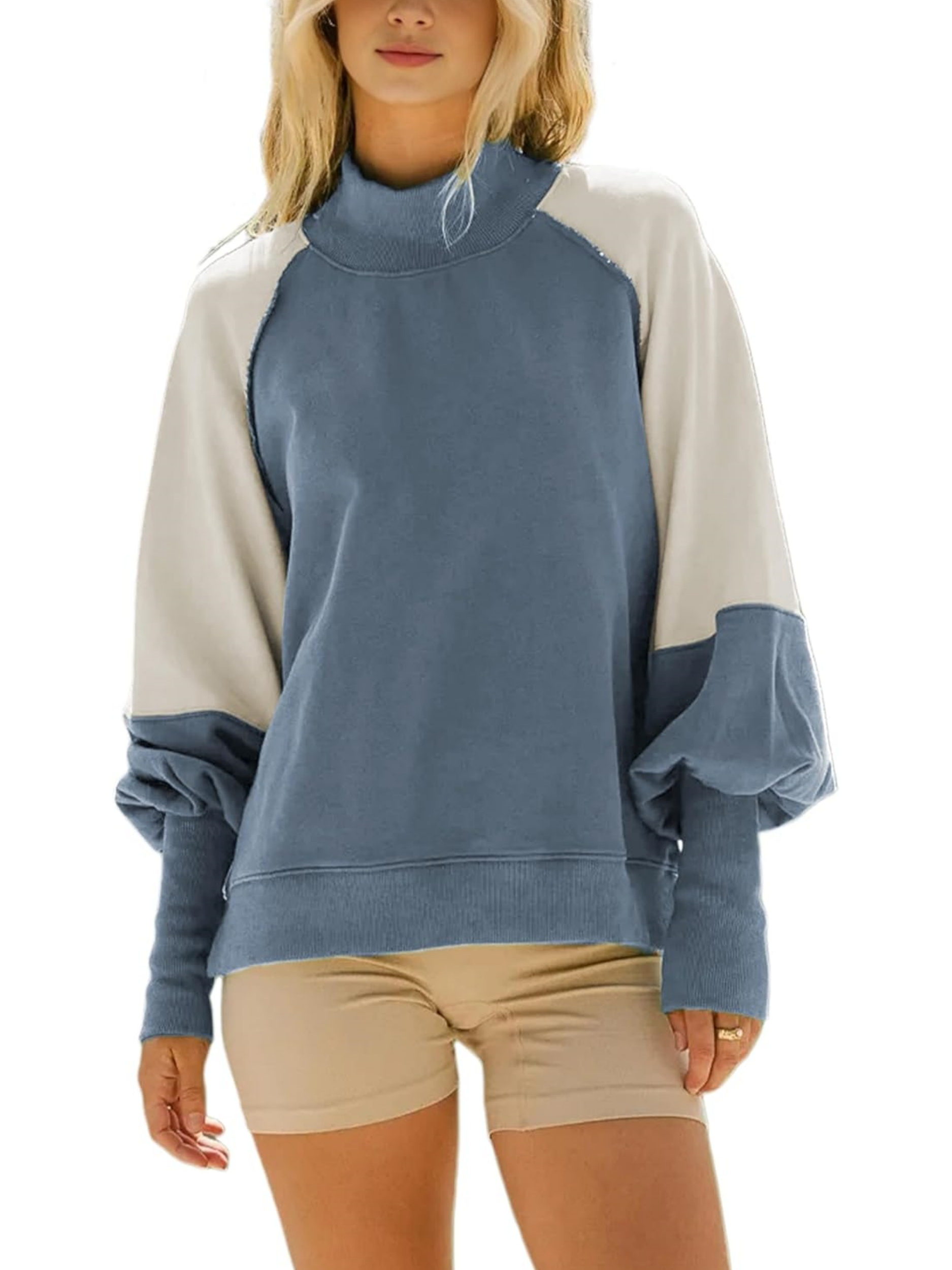 Ribbed Mock Neck Colorblock Pullover (Buy 2 Free Shipping)