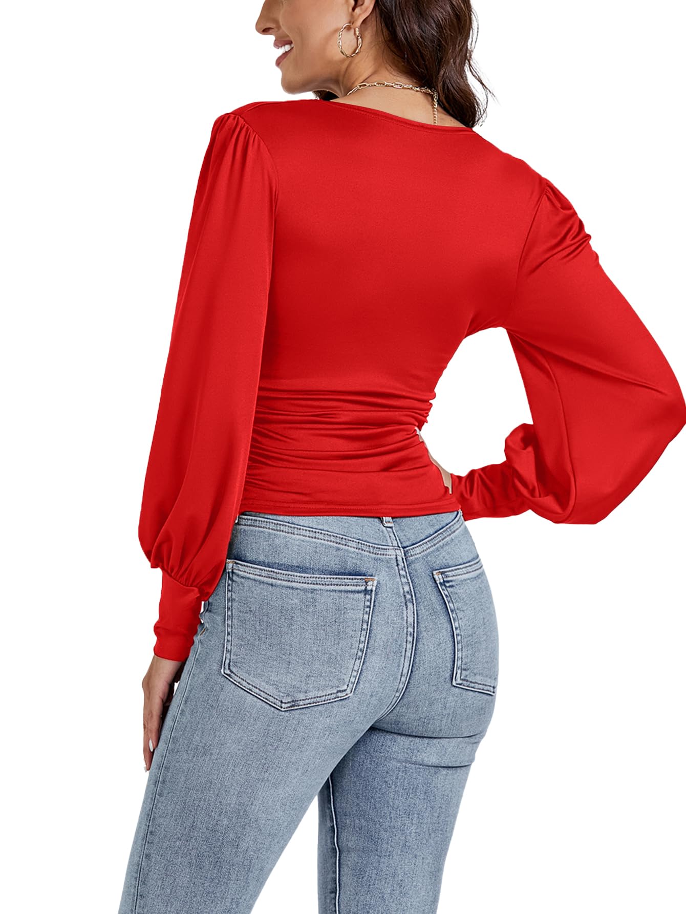 Women V-Neck Elegant Long Sleeve shirt T-Shirt Slim Top Blouse