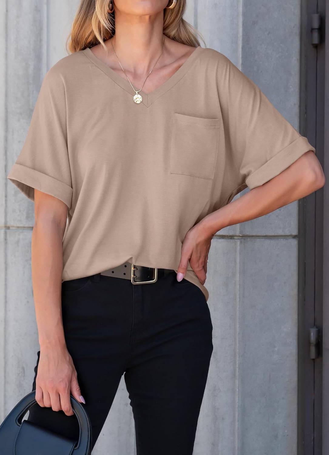 Women's Cute Oversized Short Sleeve Tops Basic Tee Shirts with Pocket(BUY 3 FREE SHIPPING)