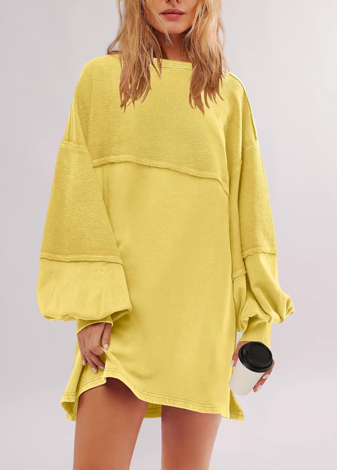 Women's Oversized Crewneck Patchwork Slit Sweatshirt Dress