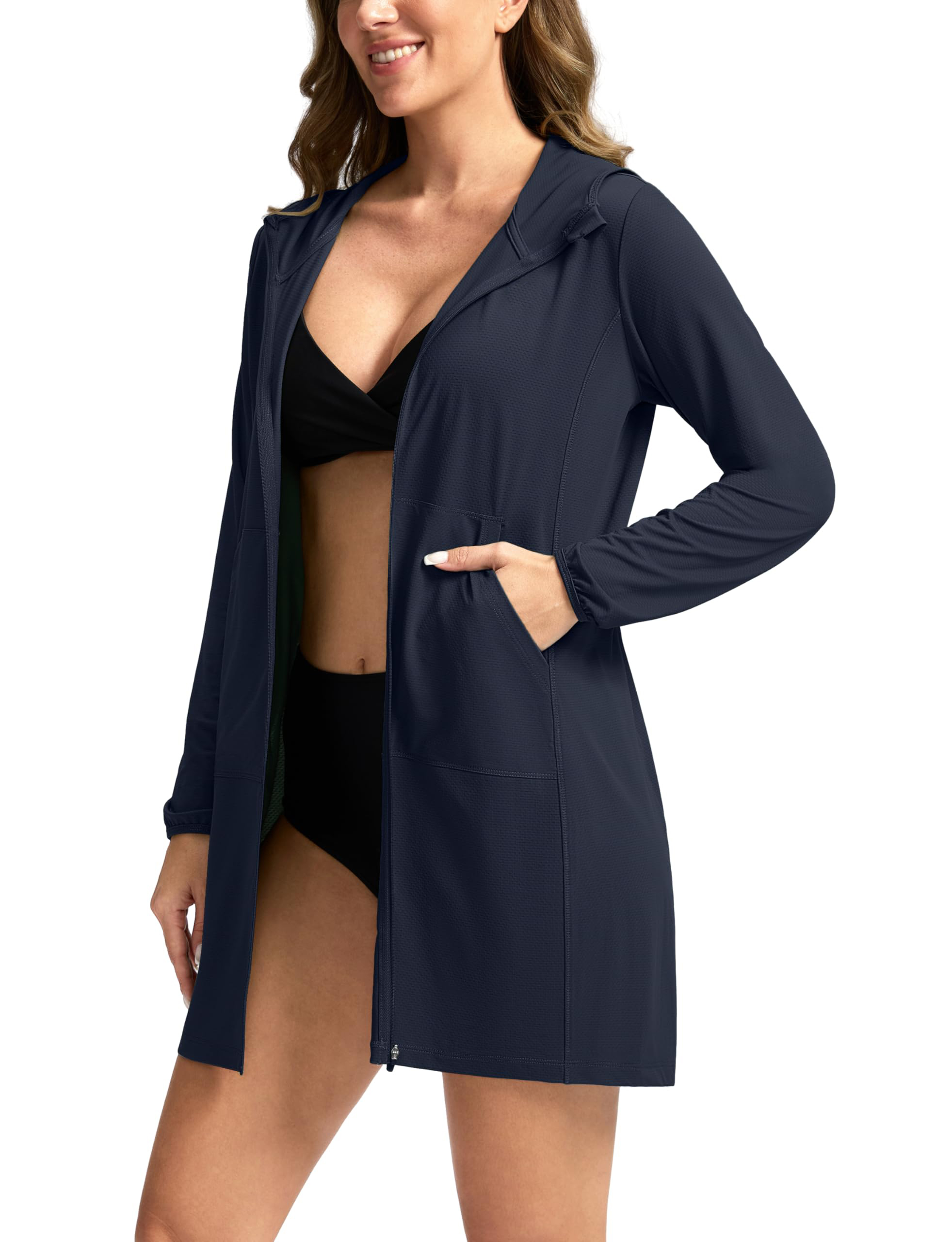 Women's Swim Cover Up Sun Protection Hoodie Long Jacket