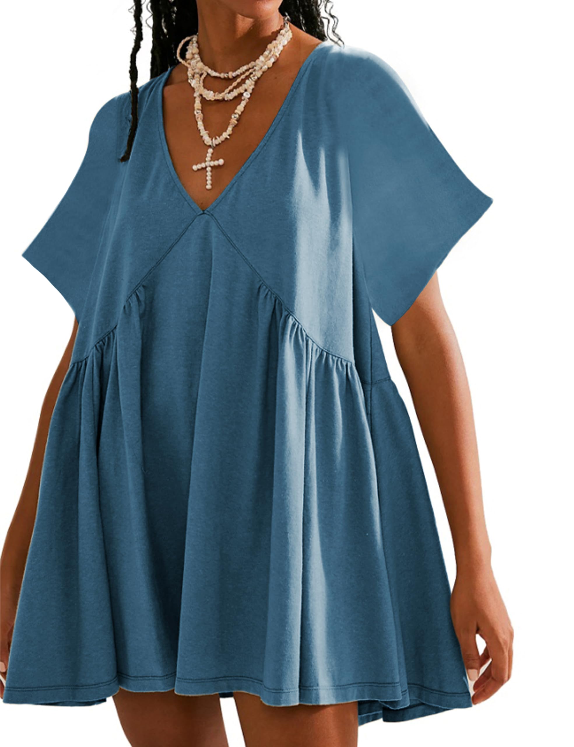 Womens  Casual Short Sleeve Swing Sundress with Pocket
