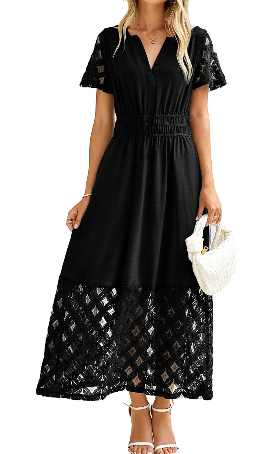 Women's V-neck High-Waisted Long Flowing Lace Bohemian Dress With Pockets(BUY 2 FREE SHIPPING)