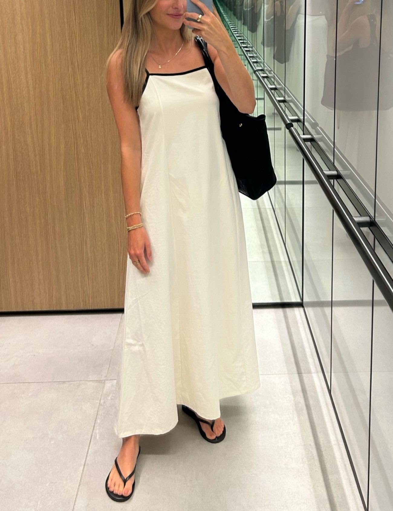 Women Casual Spaghetti Strap Square Neck Maxi Dress