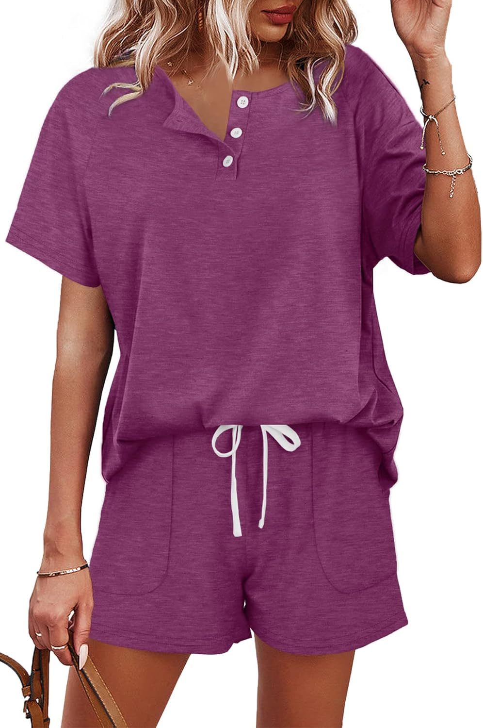 Women's Button Down Top and Shorts Lounge Set Sweatsuits