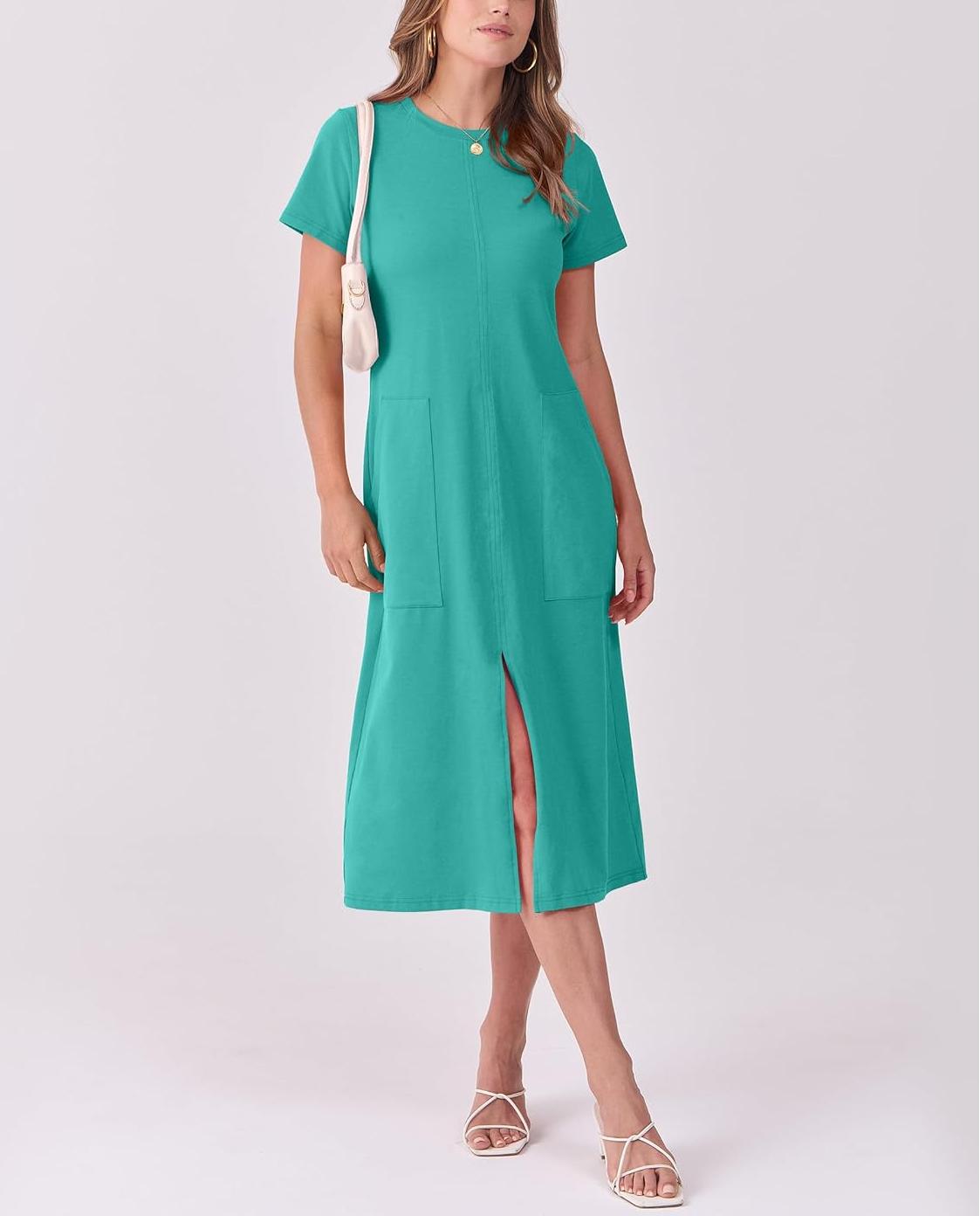 Women's Casual Short Sleeve Crewneck T Shirt Long Dresses(Buy 2 Free Shipping)