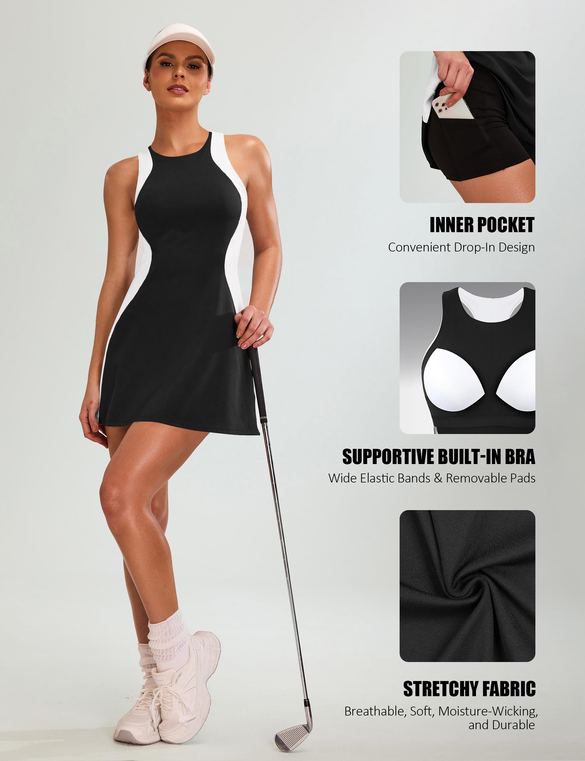 Women Tennis Dress Casual Athletic Color Block Outfit Racerback Golf Separate Shorts