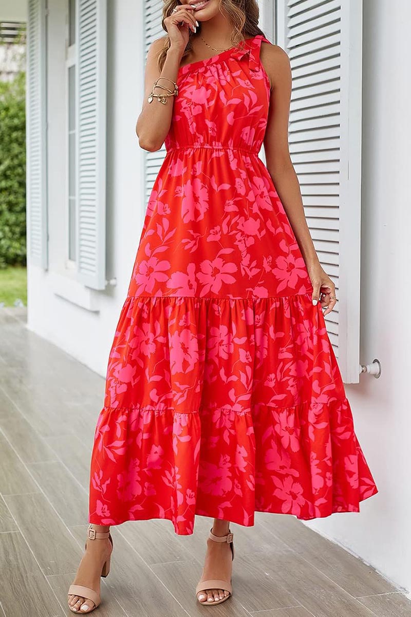 Women's Floral Knotted Off-Shoulder Ruffled Flowing Dress(BUY 2 FREE SHIPPING)